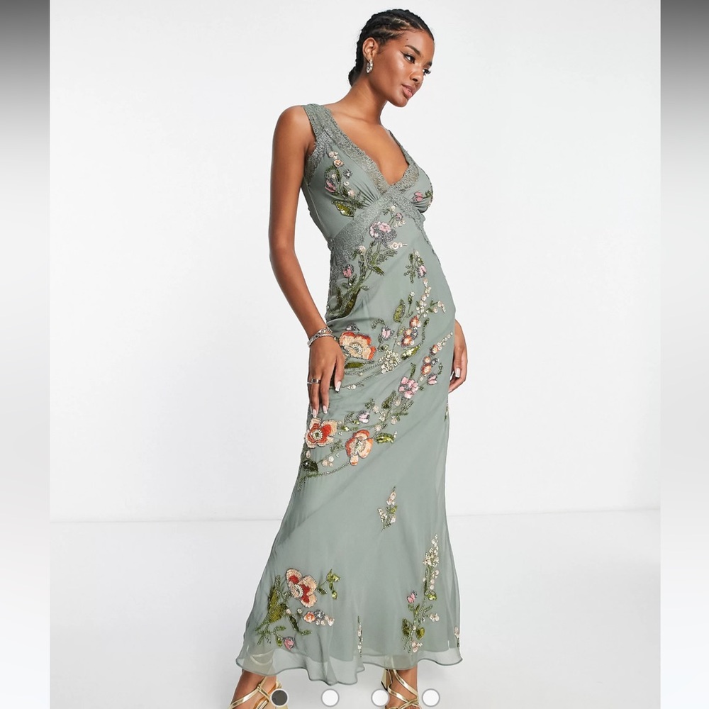 Boho beaded maxi dress with halter back size S
